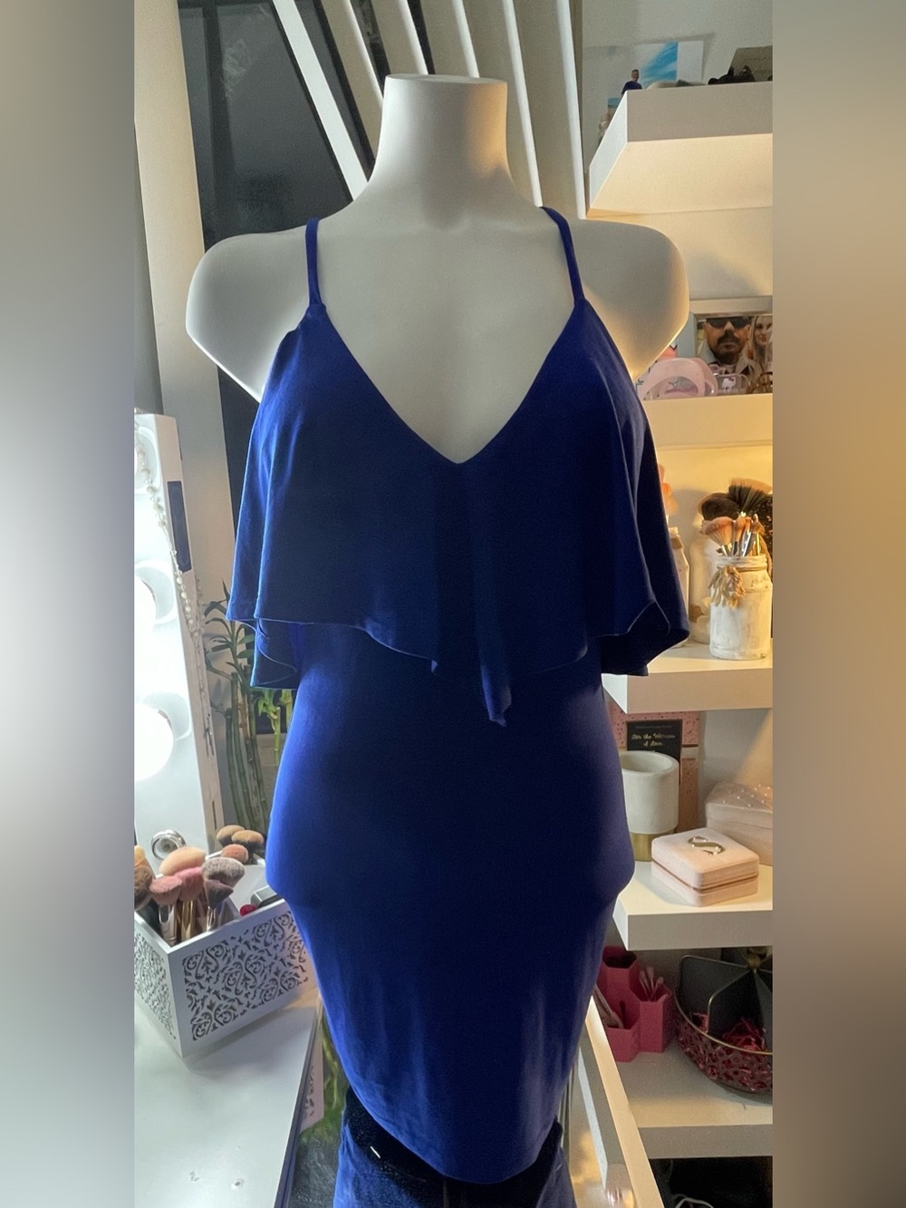 privy Royal Blue Ruffled V-Neck Cami Dress
